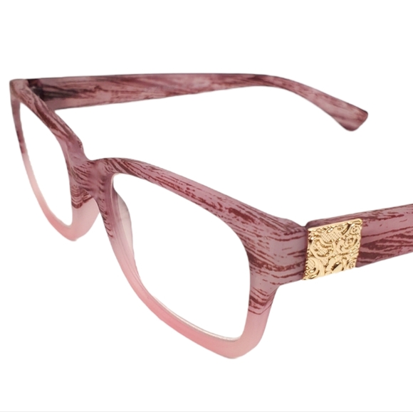 Pink +2.75 Power Rectangle Wood Look Readers, Pink Statement Reading Glasses - Picture 4 of 5